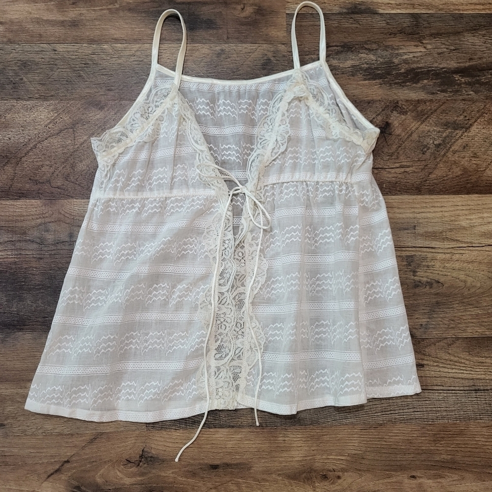 Women's White Lace Front Tie Cami Tank Top Size XS